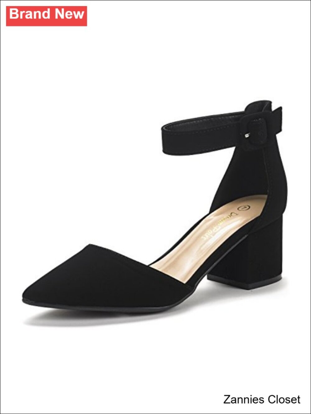 ✨ DREAM PAIRS Pointed Toe Low Chunky Heel Pumps Block Heel Ankle Strap Formal - Picture 1 of 6